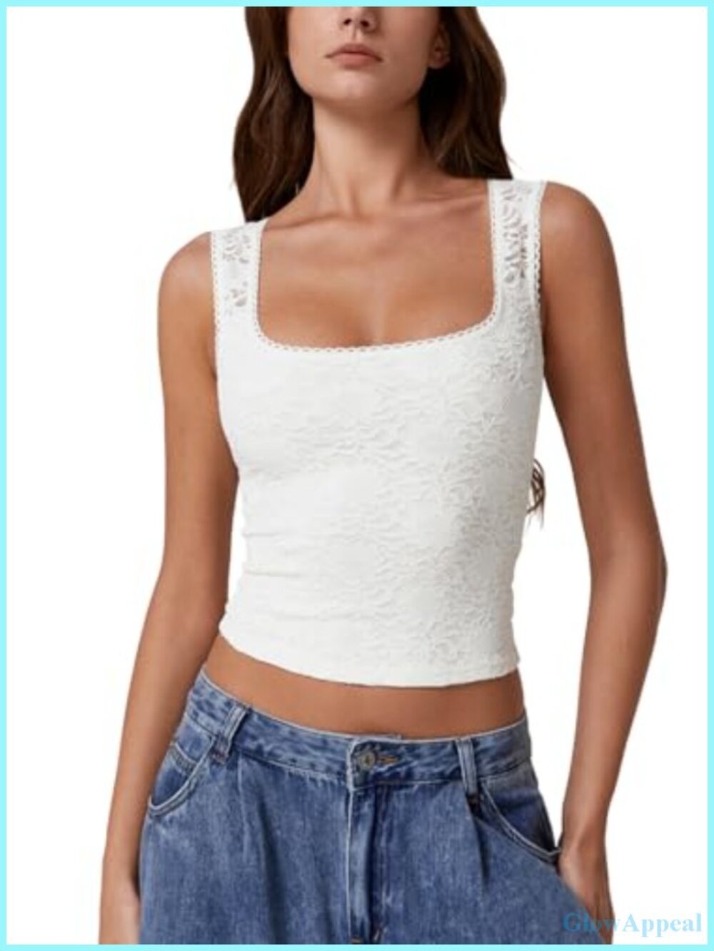Lace Trim Square Neck Sleeveless Double-Layer Tank Top Slimming Fit